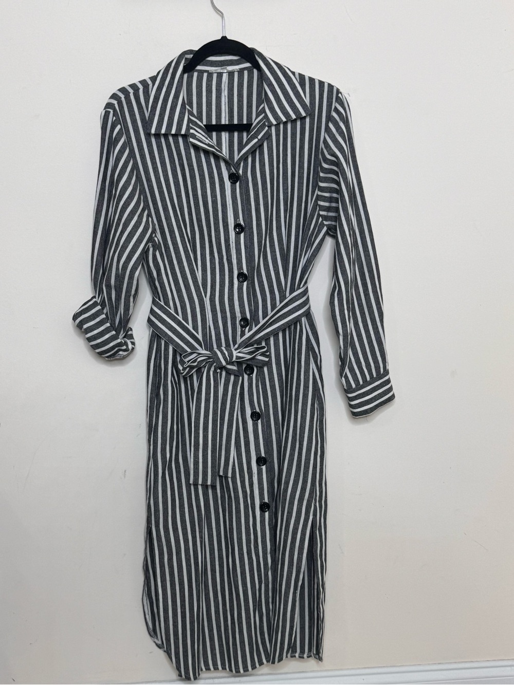 Buru Cotton Button Front Long Sleeve Striped Shirt Dress Medium